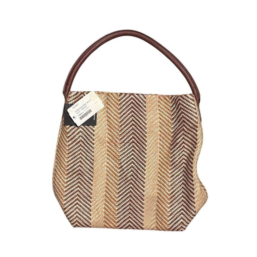 Allan K Women's Neutral Woven Leather Chevron Hobo Bag with Top Handle